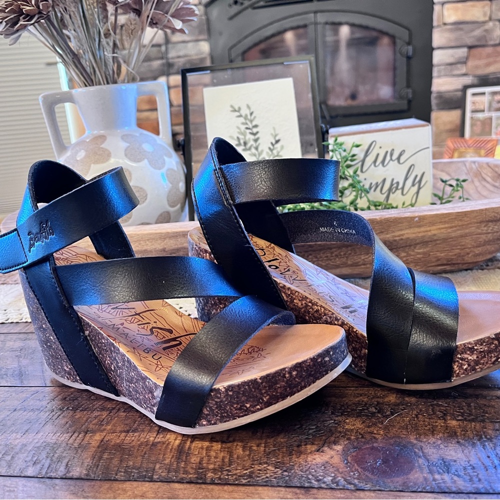 Stylish Black Wedge Sandals by Corkys